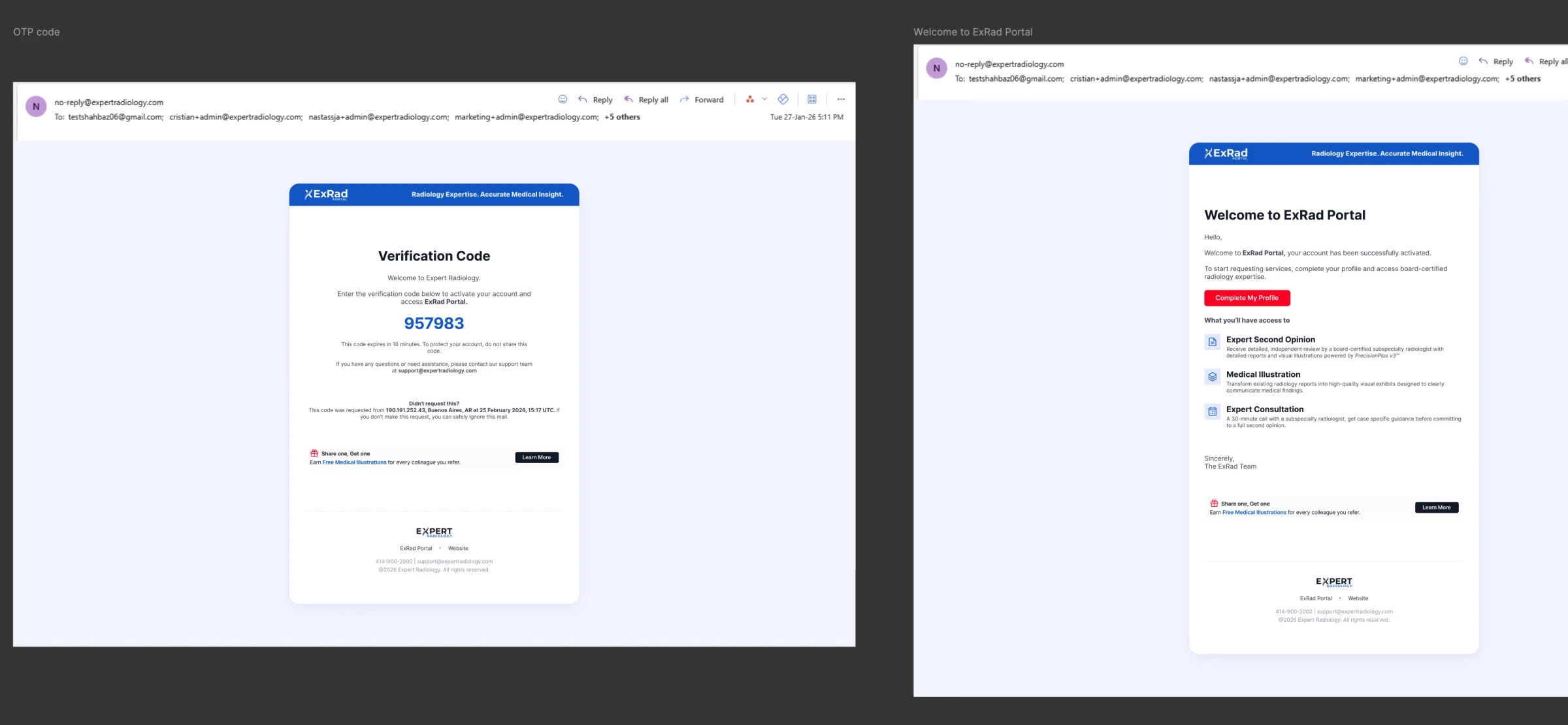 ExRad Portal email communication