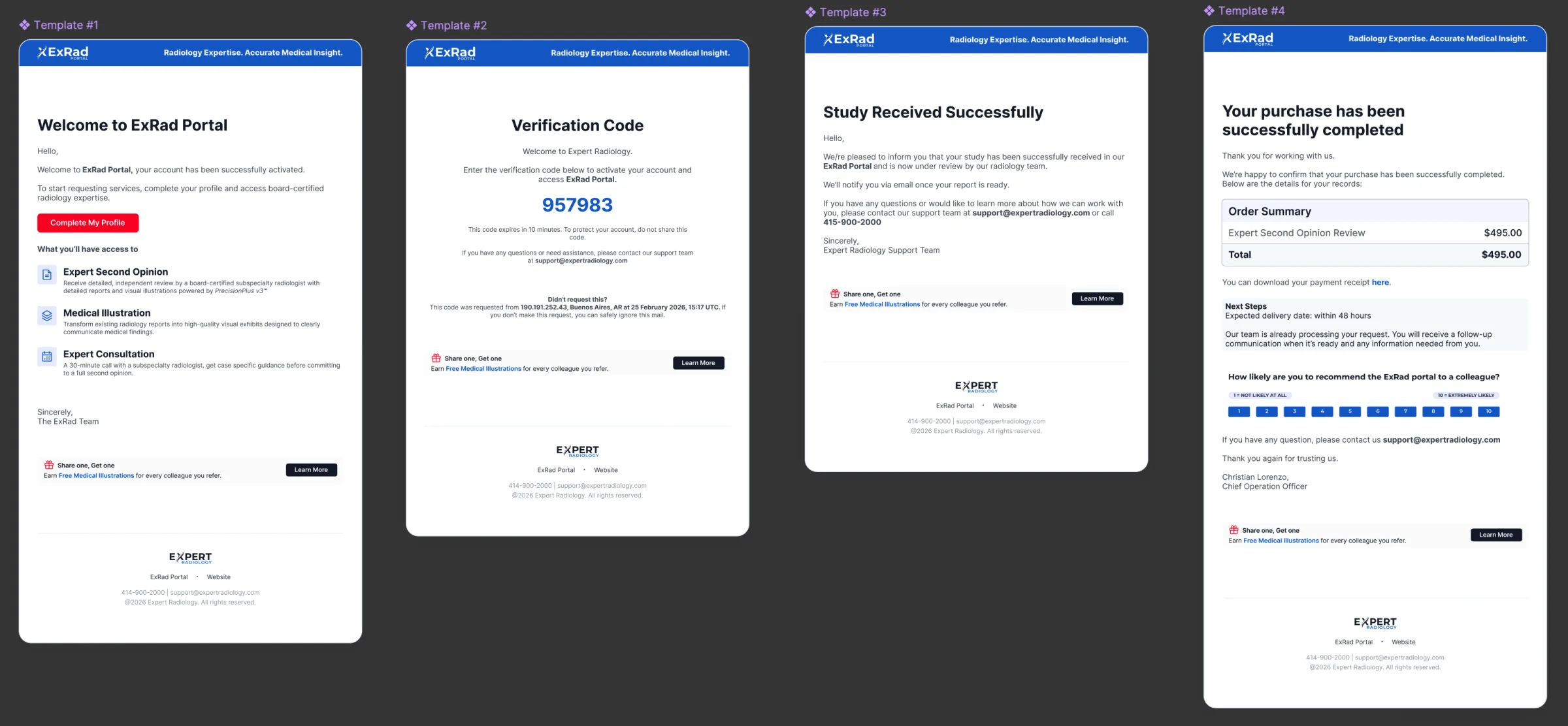 ExRad Portal email templates
