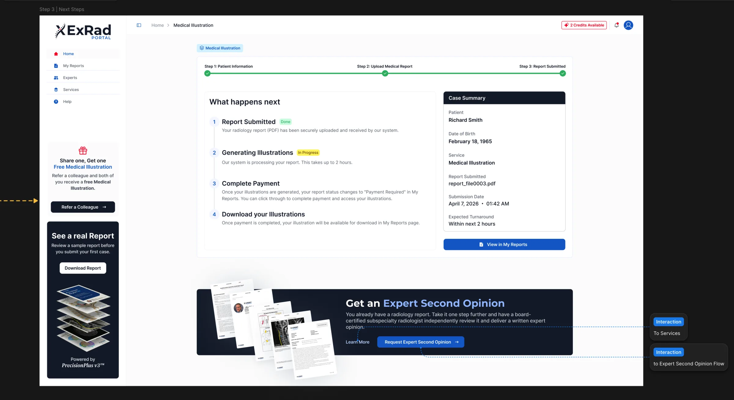 ExRad Portal Medical Illustration Report Submitted step
