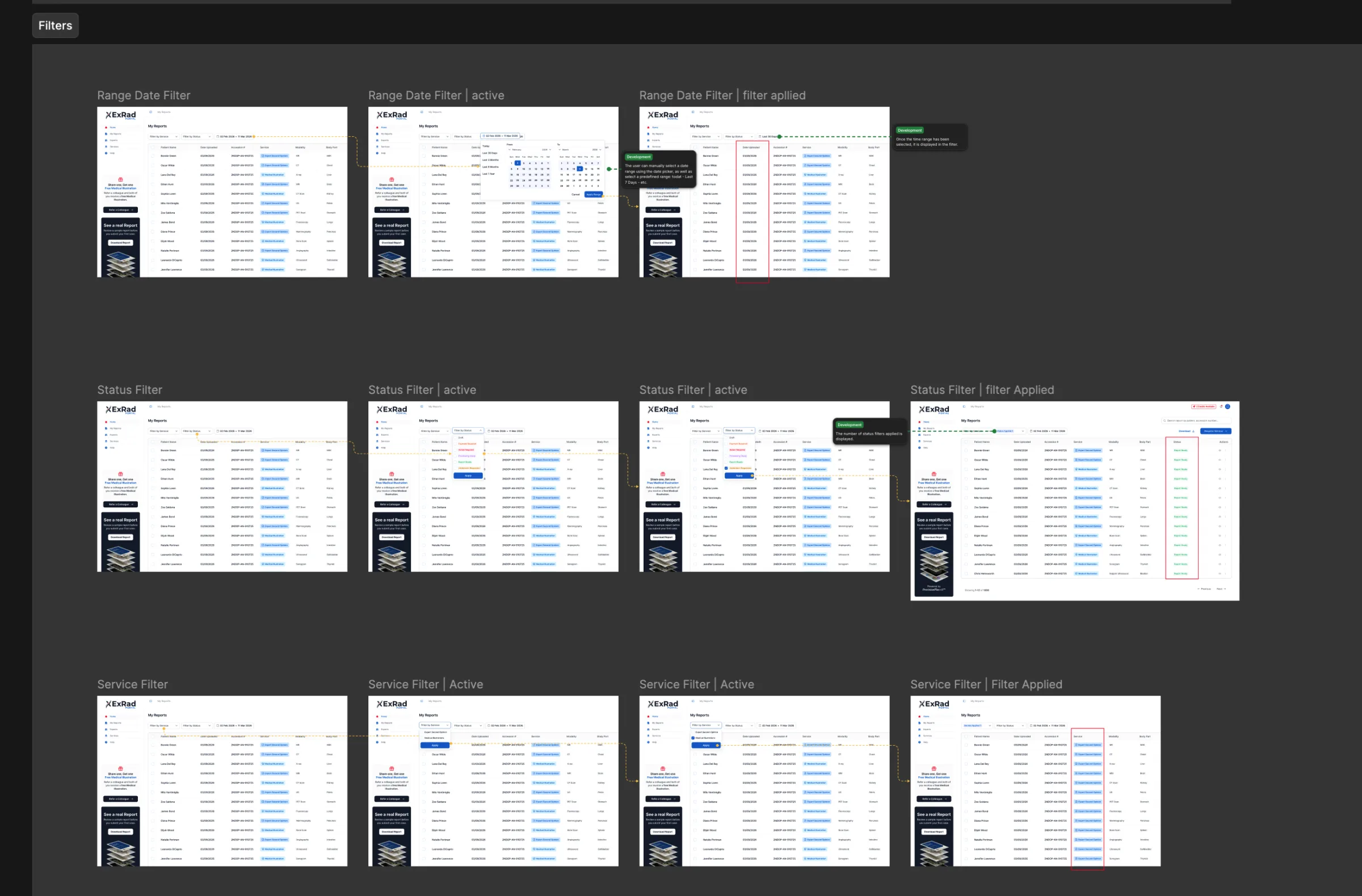 ExRad Portal report filters