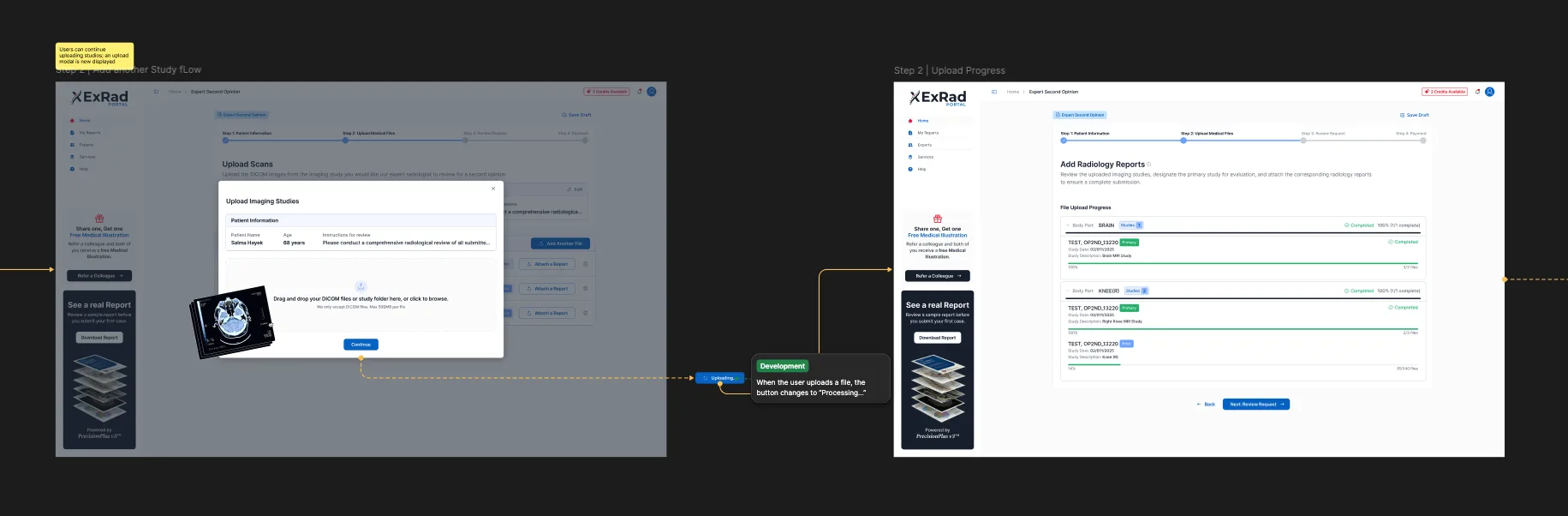 ExRad Portal file upload feedback