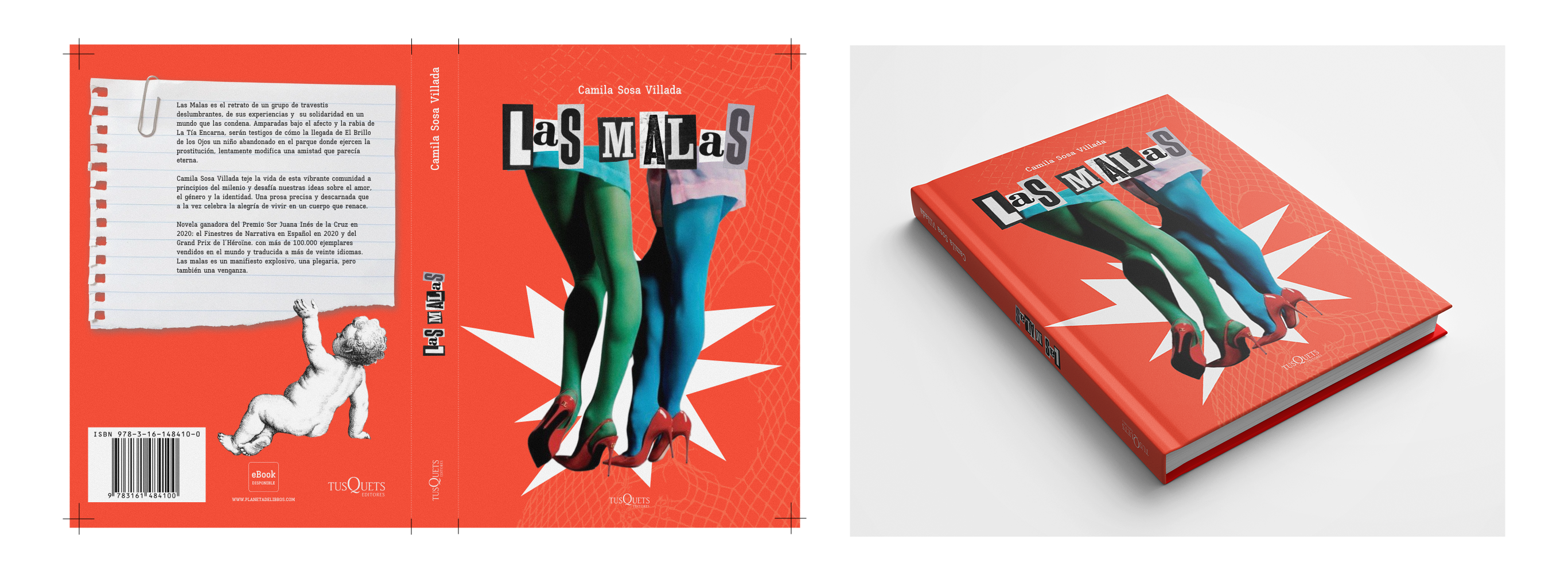 Las malas book cover, spine, back cover, and mockup