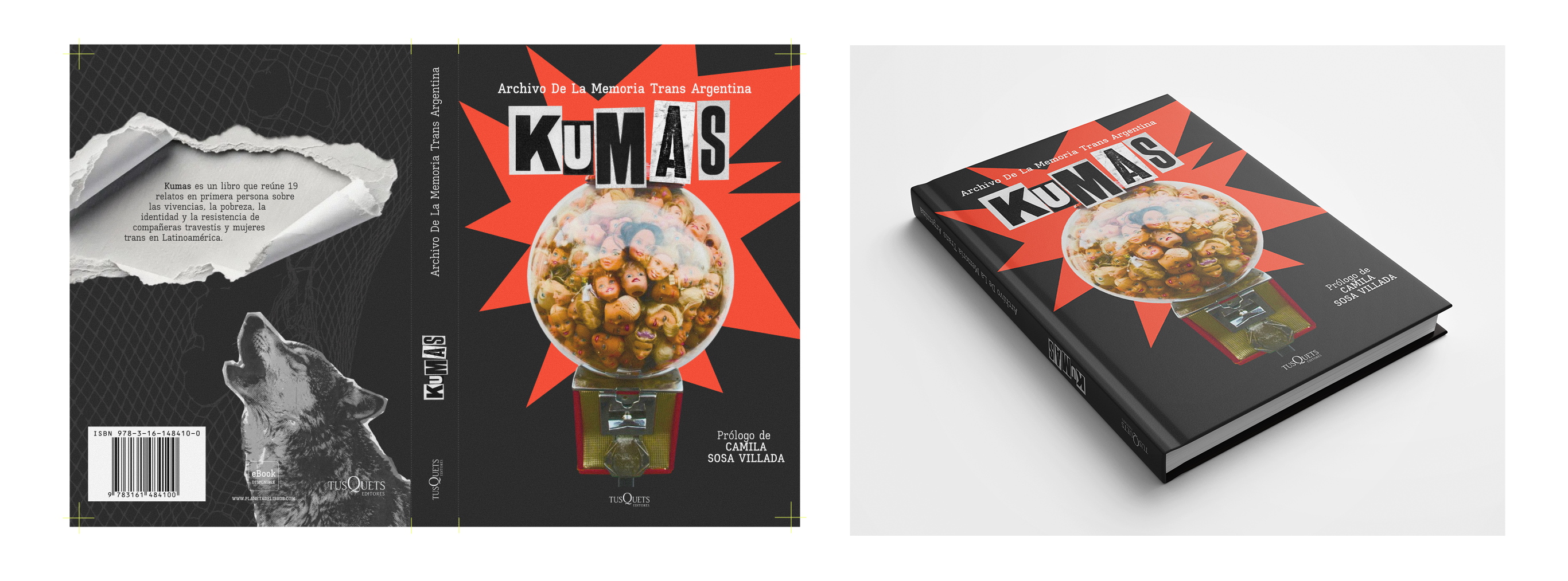 Kumas book cover, spine, back cover, and mockup