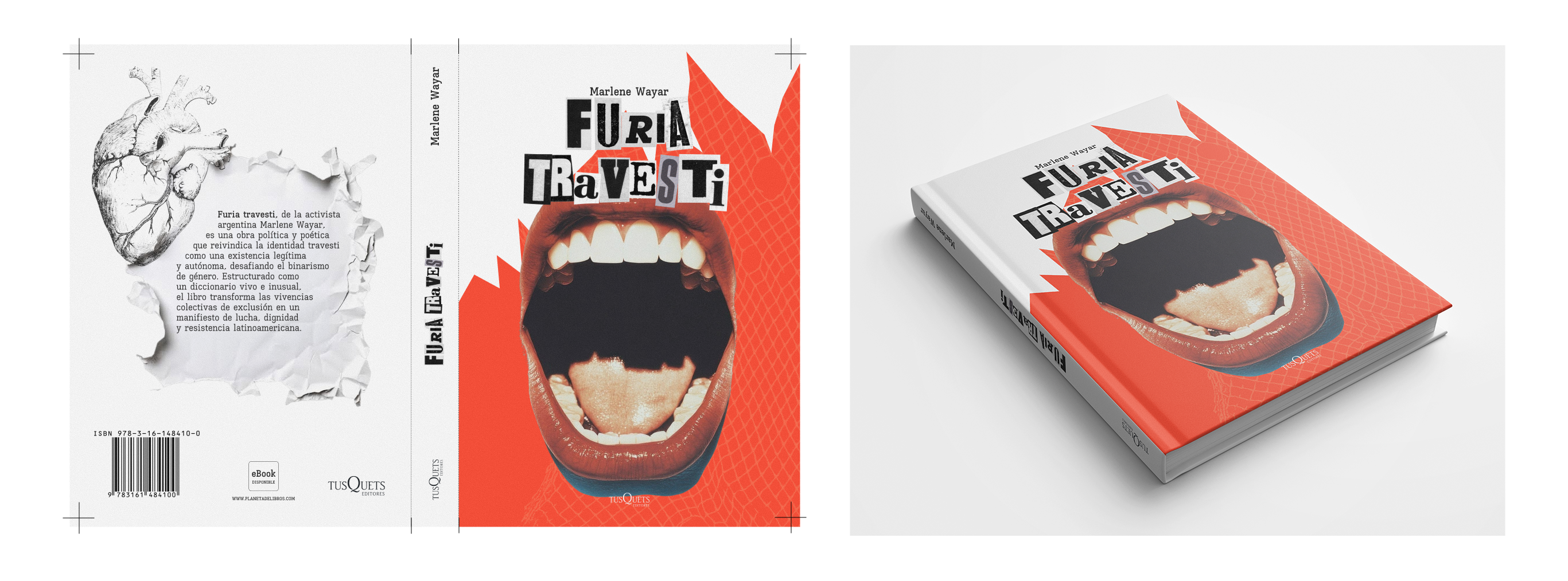 Furia travesti book cover, spine, back cover, and mockup