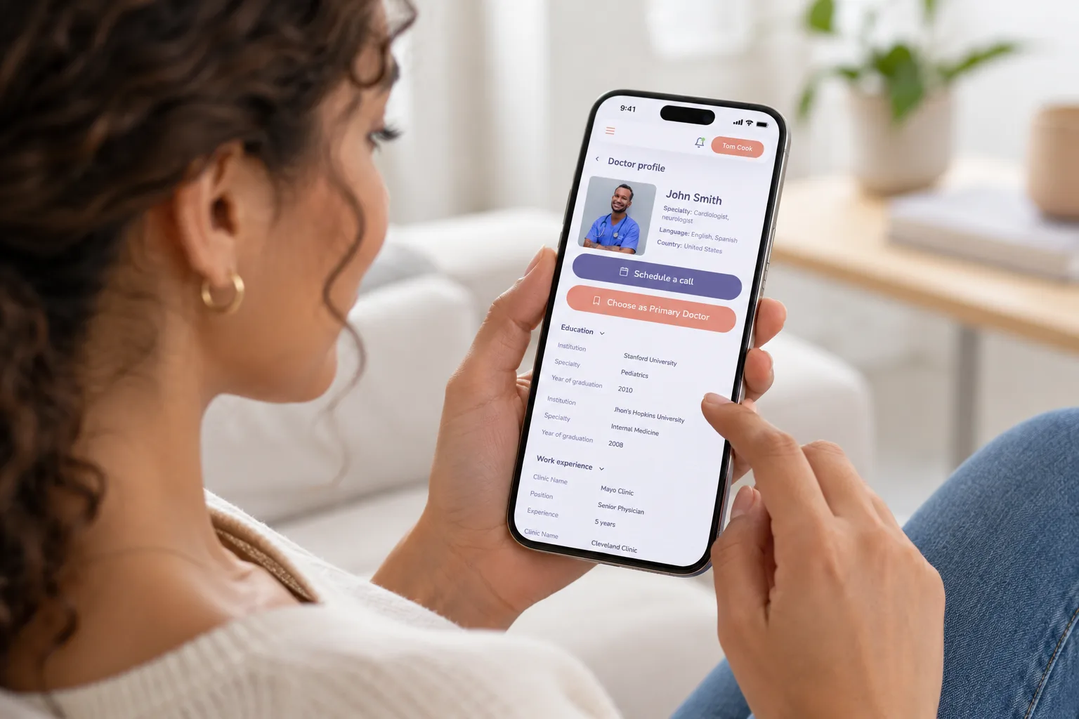 Patient viewing a doctor profile in the VERTE mobile app